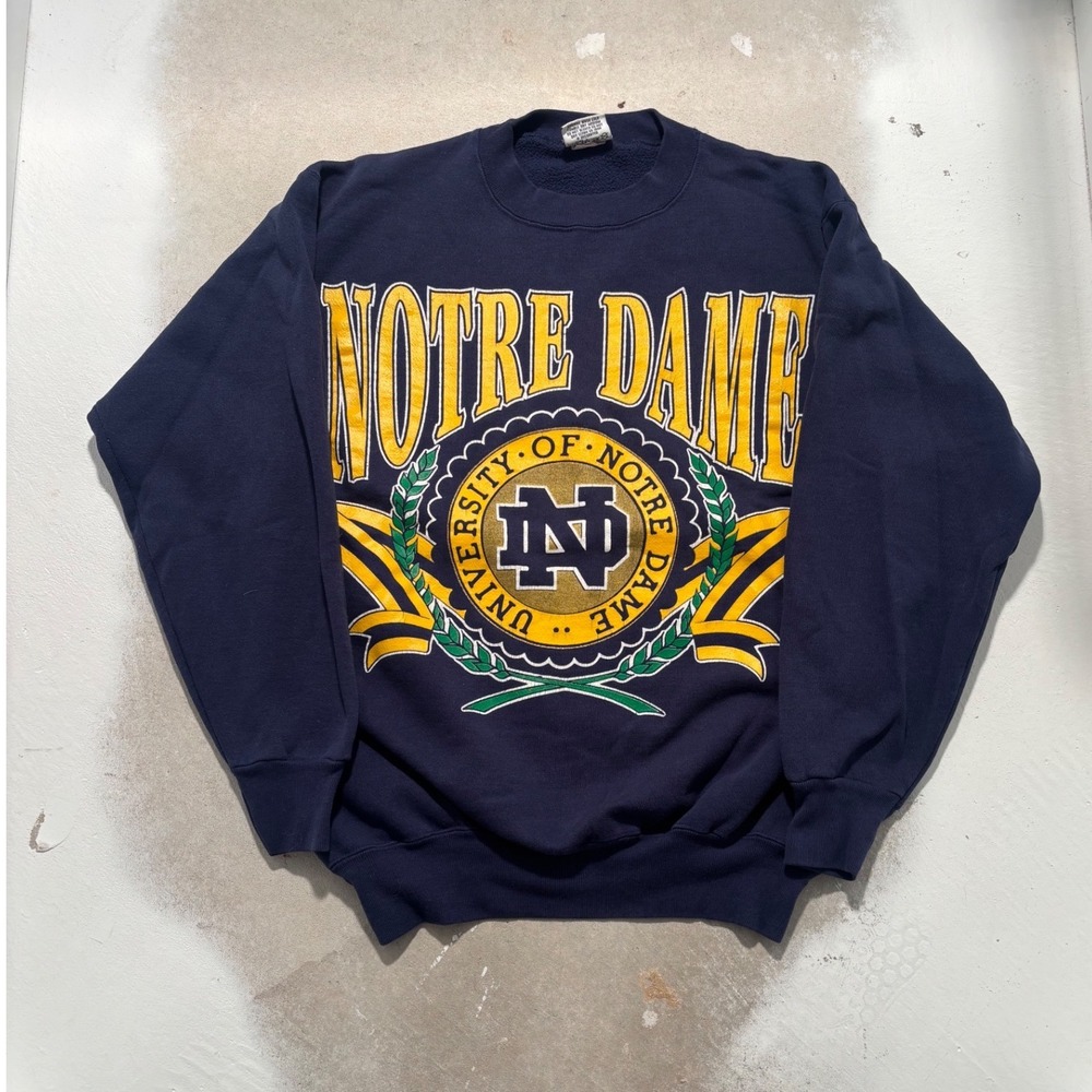 Vintage Nutmeg Notre Dame Sweatshirt Mens Large Navy Blue Made in USA 90s ND